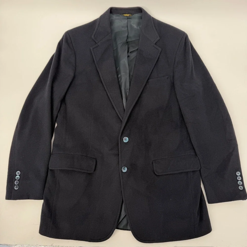 VTG 100% Cashmere Navy Blue Blazer USA Made Classic Tailored Sport Coat 44R‎